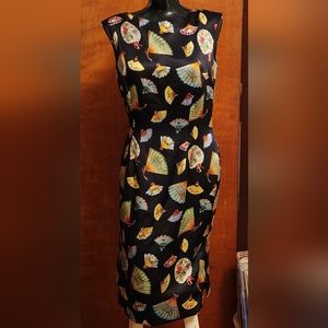 Maggy London Black Silk Cocktail Dress w/ Sequined Fan Design - 8